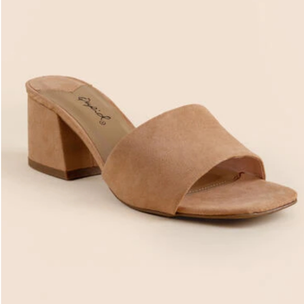 qupid • basic band low block heels in 'blush'